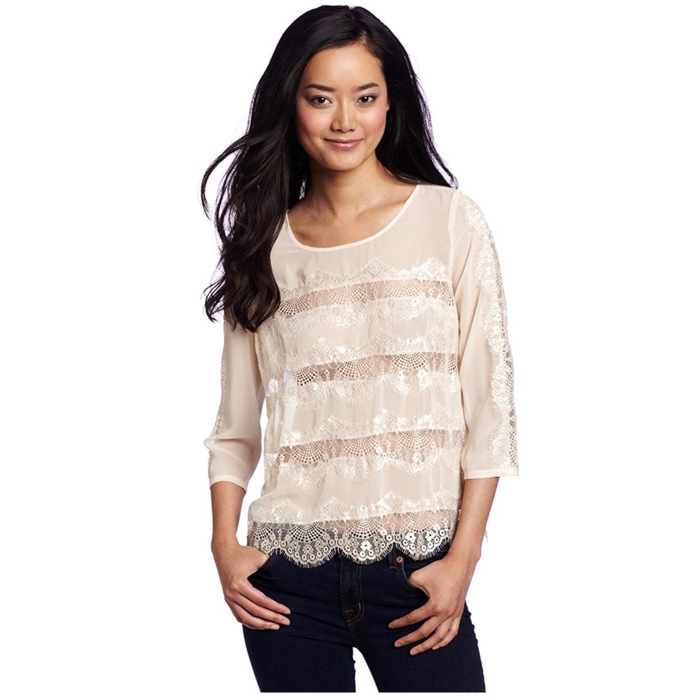 Lucky Brand Angelica ivory sheer tonal lace top XS